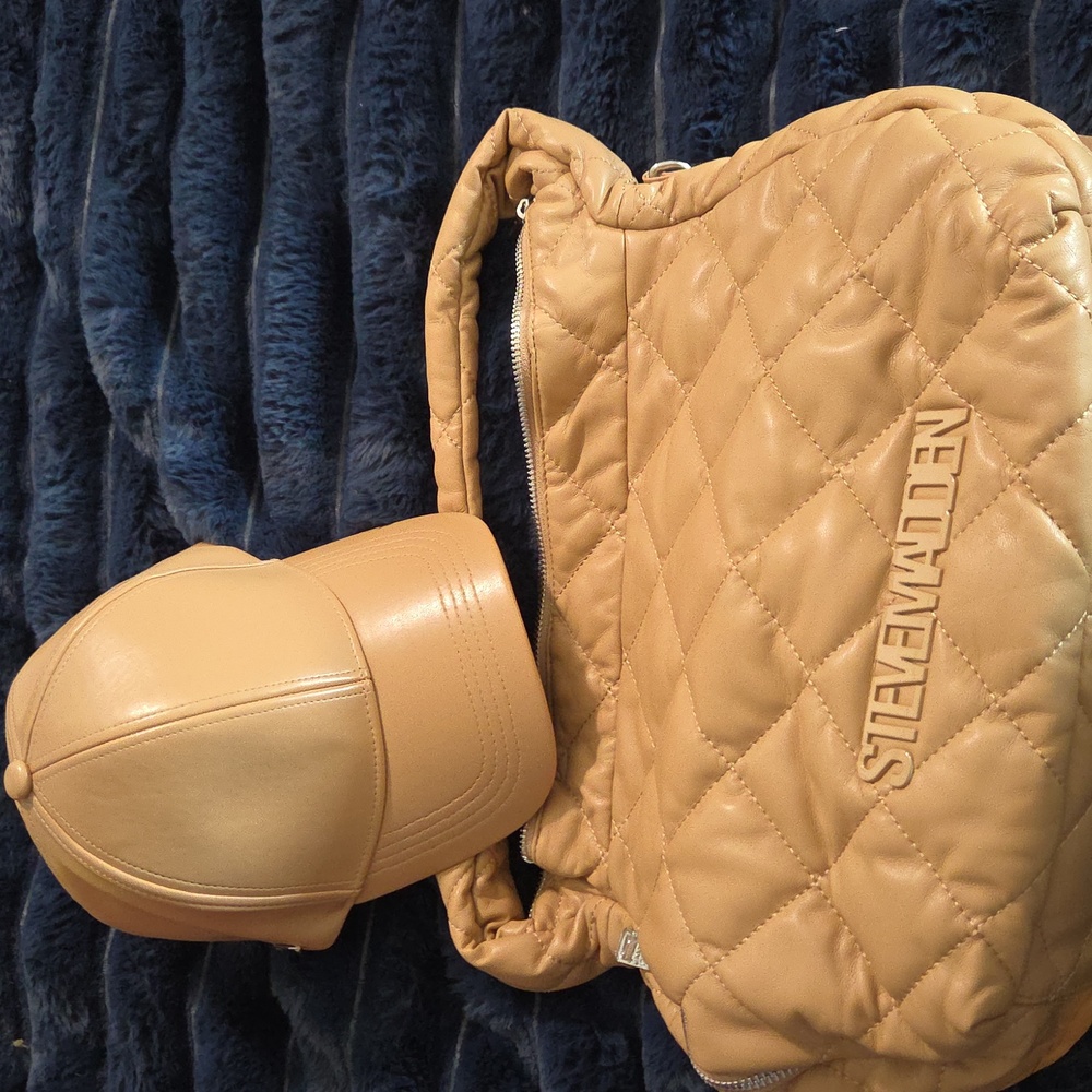 Steve Madden Tan Quilted Bag & Hat